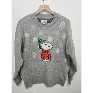 American Eagle Peanuts Snoopy Snowflake Sweater Gray oversize Crewneck Women XXS